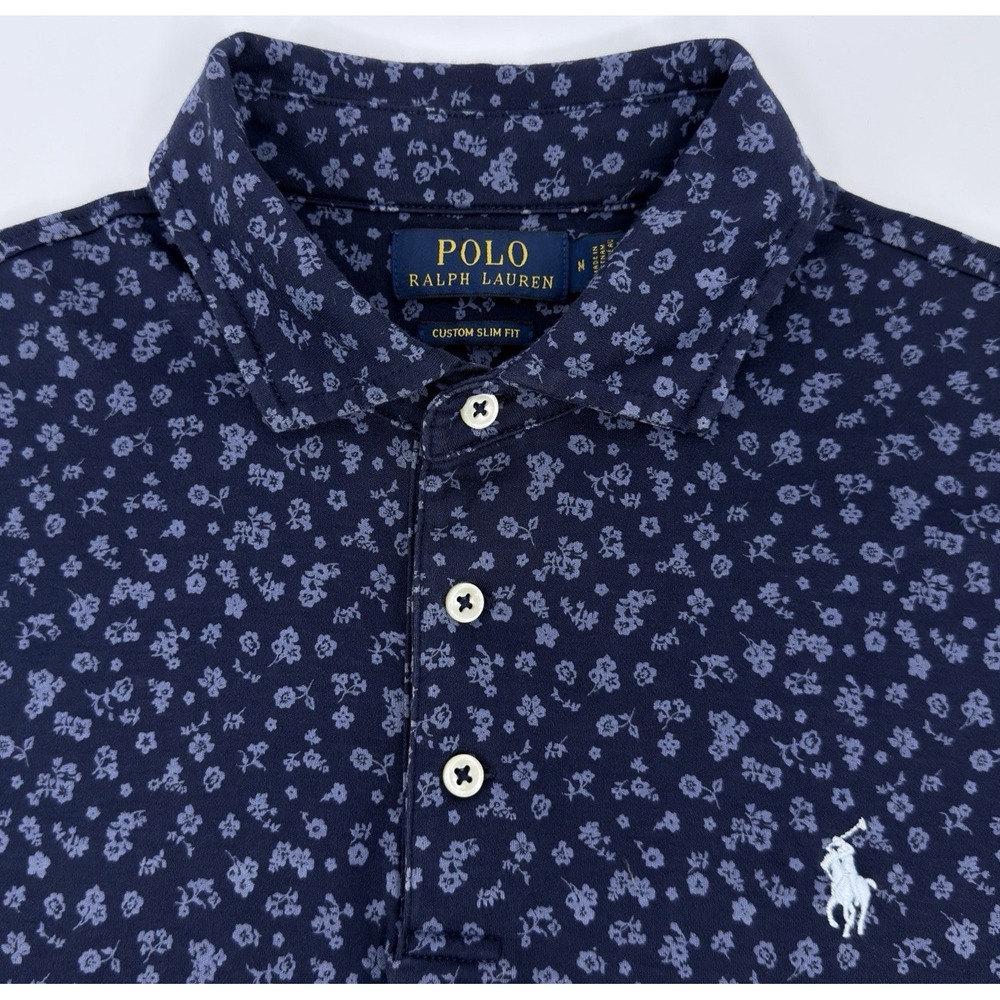 Polo Ralph Lauren Polo Shirt Men M Blue Floral Custom Slim Fit Stretch Golf - Picture 6 of 9